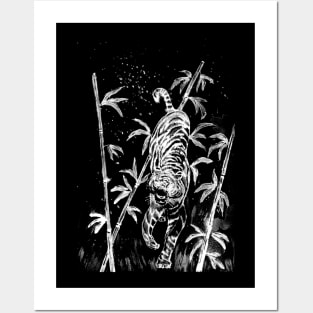 White Lines Tiger and Bamboo Posters and Art